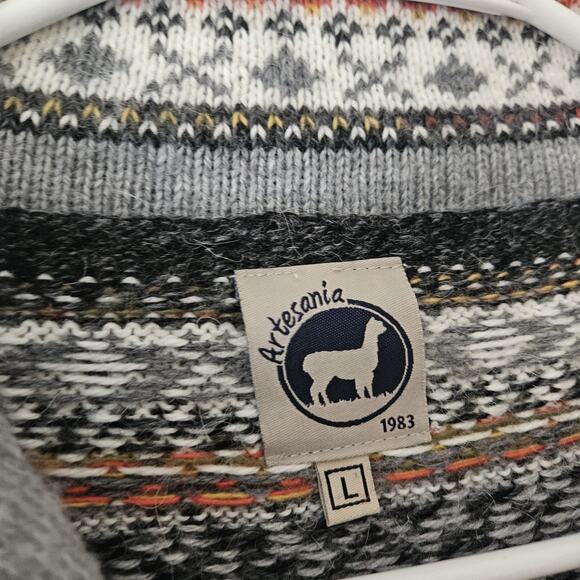 Artesanias Alpaca Blend 1/4 Quarter Zip Mock Sweater Fair Isles Men's Large - Picture 6 of 10